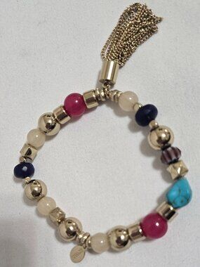 Express, Gold Tassel Beaded Stretch Bracelet
